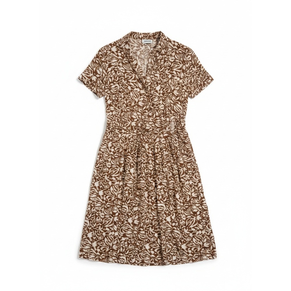 Leslie Fay Sportswear Vintage Brown Botanical 2 Piece Set, Women's Skirt Blouse